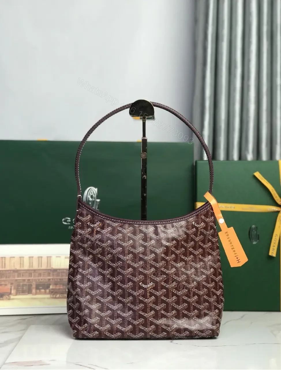 View 2 of Structured Bur Burgundy Handbag: Patterned, Leather-Feel Canvas, Structured Carryall
