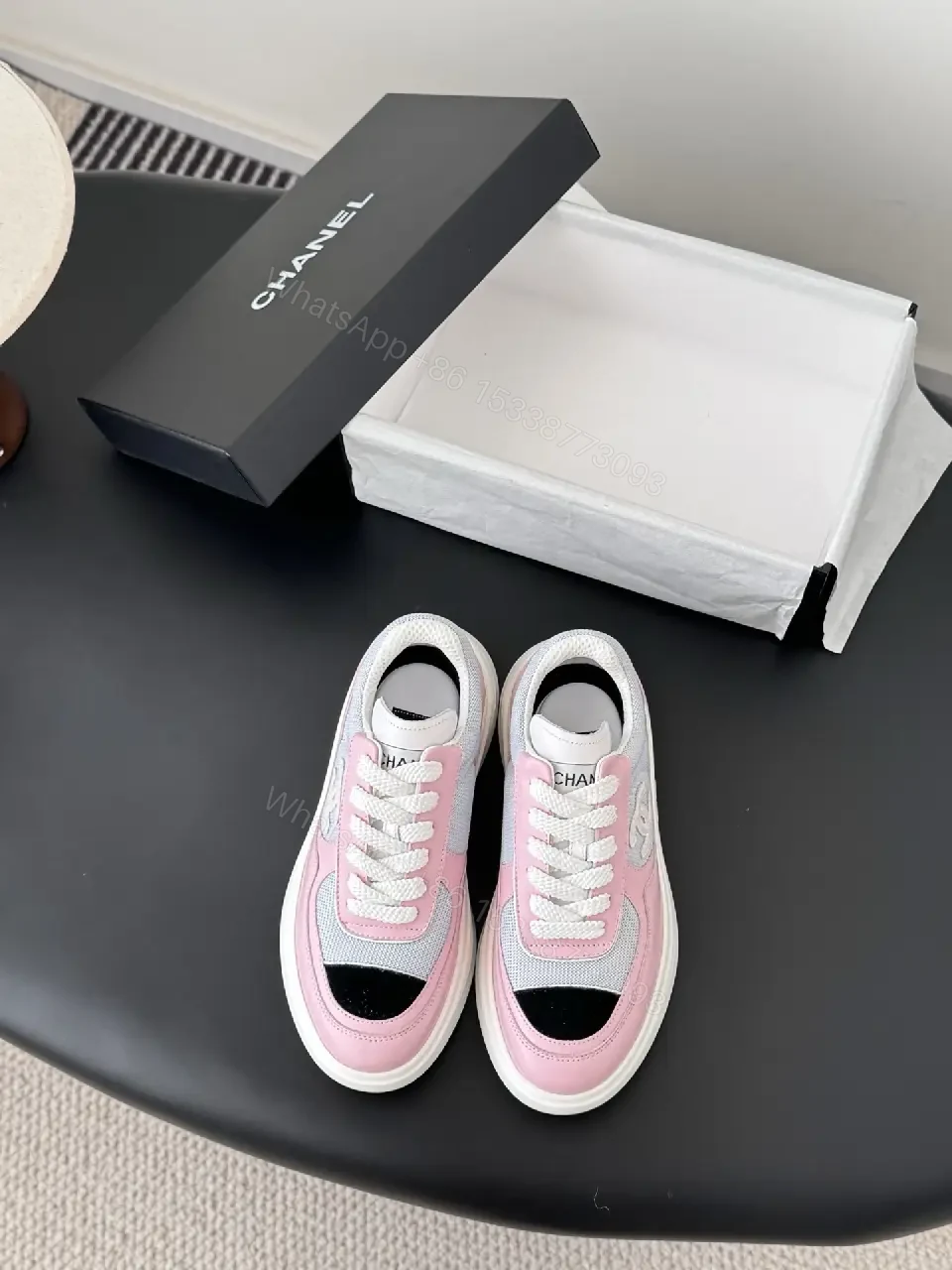 View 4 of Pastel Pink Denim Chunky-Soled Sneakers with Luxe Comfort