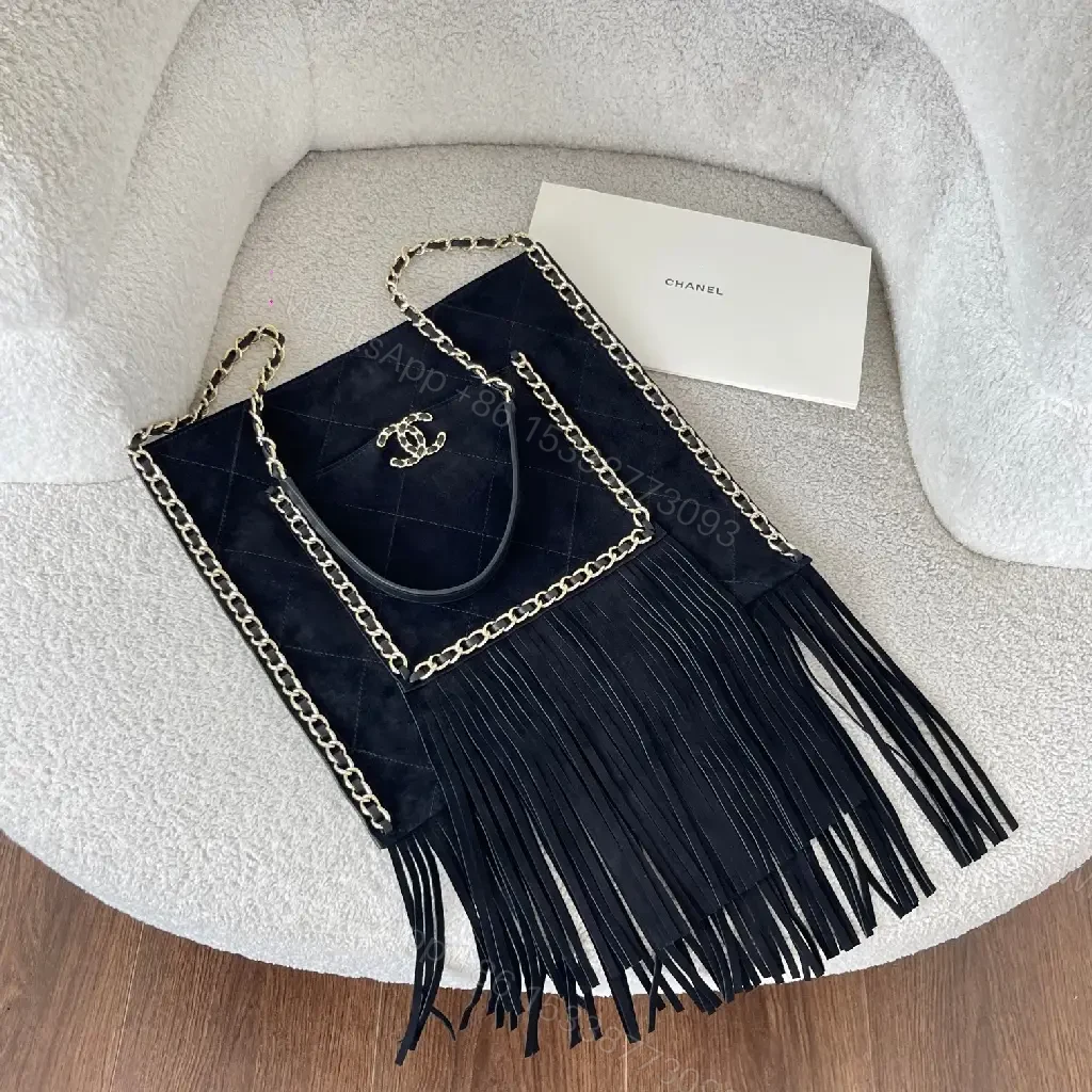 Quilted Suede Fringe Tote: Luxe Chanel-Inspired — view 1