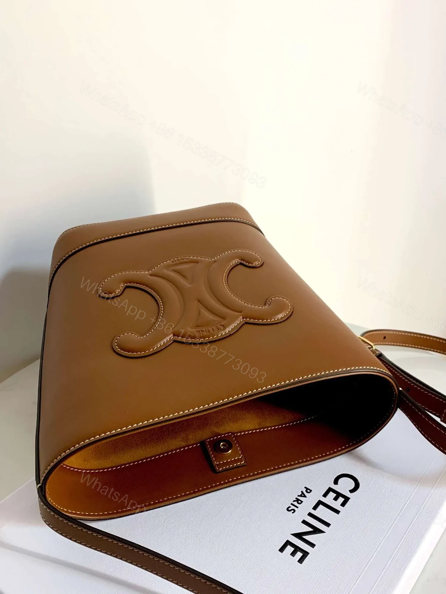 View 8 of Celine Small Bucket Cuir Triomphe Brown Bucket Handbag 30x22x12cm