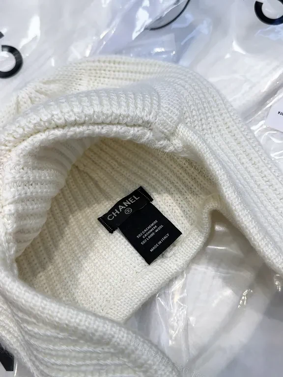 View 5 of Ivory Merino Knit Ear Warmer Hat - Luxe Logo Emblem