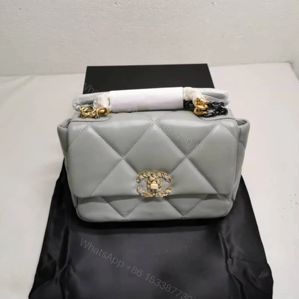 View 2 of Chanel 19 Flap Bag Shiny Gold And Silver Tone Light Grey 26Cm