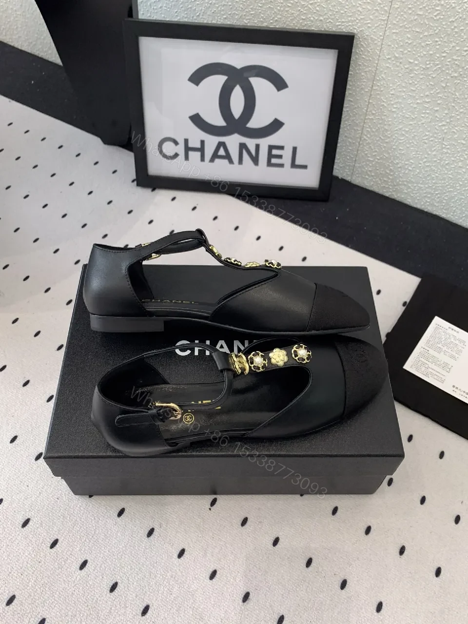 View 5 of Chic Black Slingback Sandals with Gold Charms - All-Day Comfort