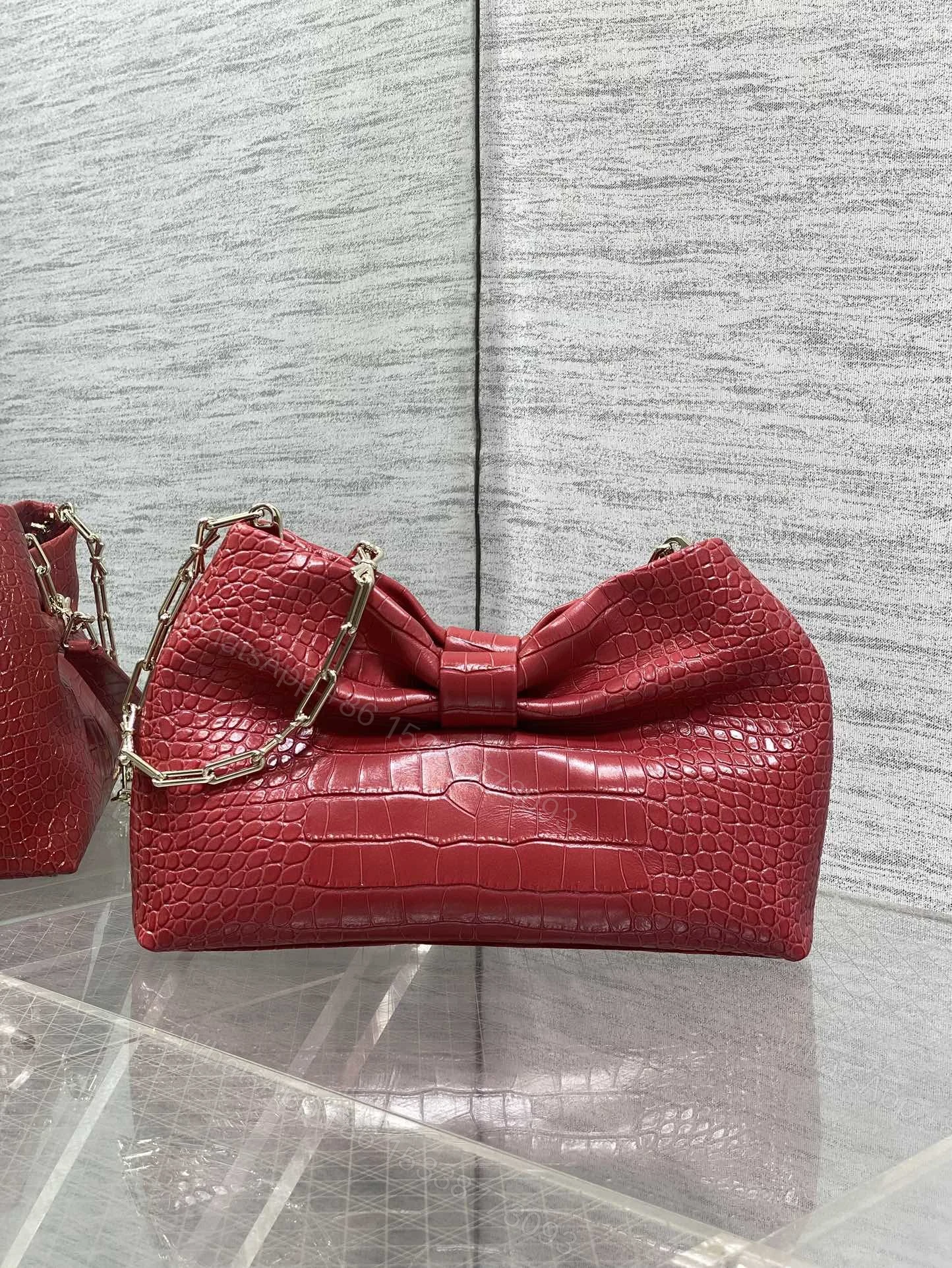 View 2 of Dior Bow Bag Small Red Crocodile-Embossed