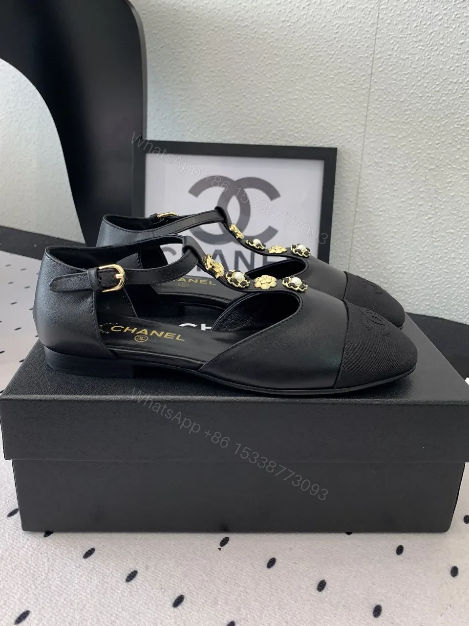 View 4 of Chic Black Slingback Sandals with Gold Charms - All-Day Comfort