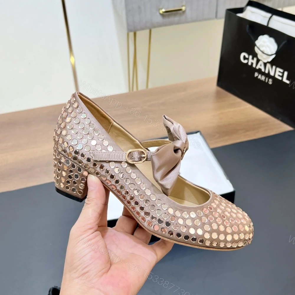 View 9 of 高仿Chanel*G45749C緞子水鑽圓頭單鞋粉色4.5CM免檢版