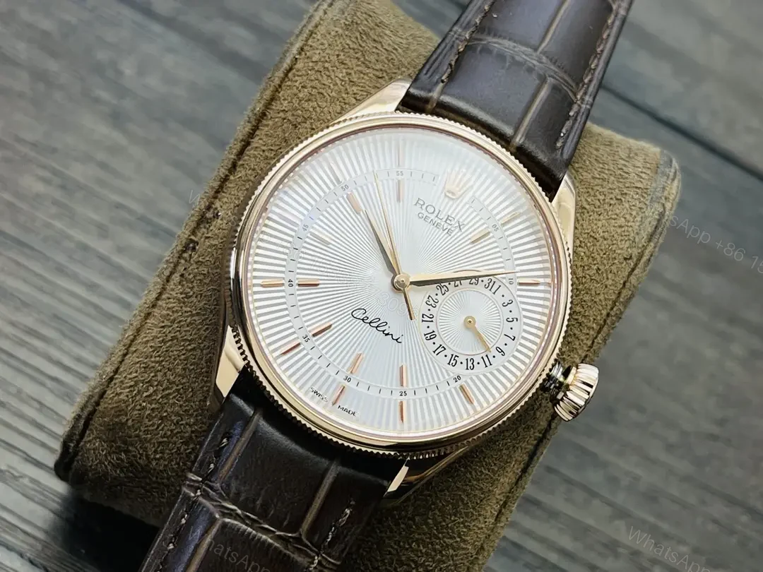 View 3 of Rolex Cellini Date 50515 39mm Everose Silver Alligator Strap Watch 50515-0009
