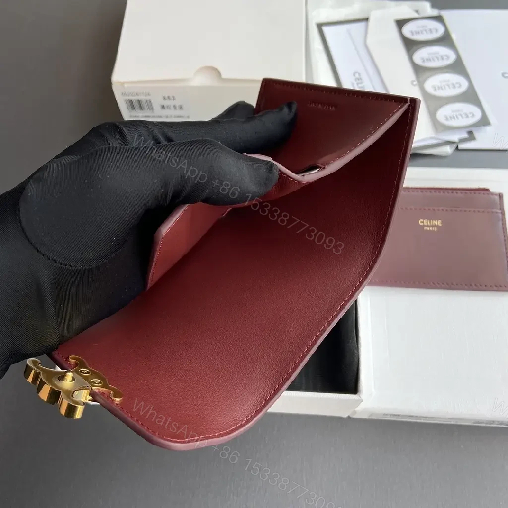 View 7 of Burgundy Leather Wallet with Gold Clasp - Compact Elegance