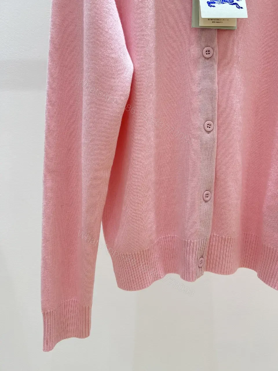View 10 of Soft Pink Cardigan with Signature Check Collar Knitwear, Lightweight Warmth