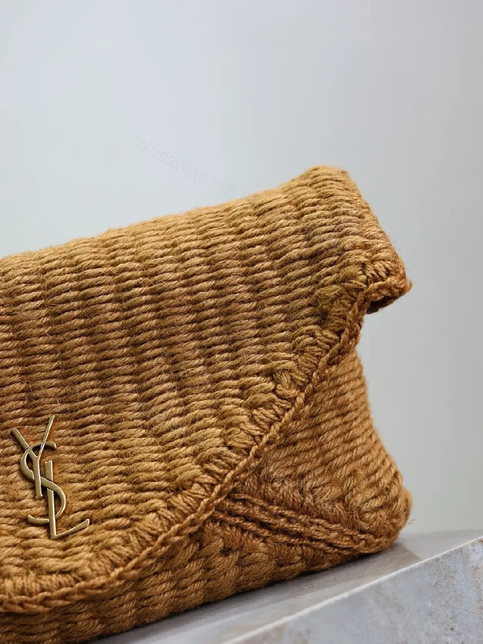 View 3 of Natural Straw Textured Clutch with Luxe Metal Clasp