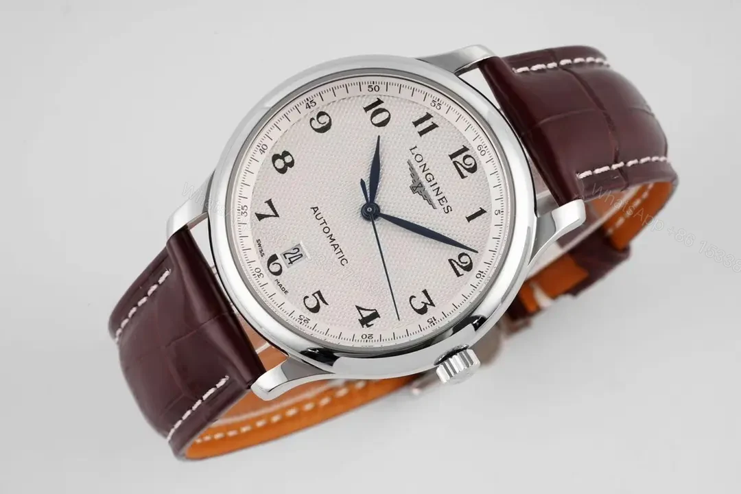 View 2 of Longines Master Collection Automatic Watch Silver Dial Brown Leather Strap