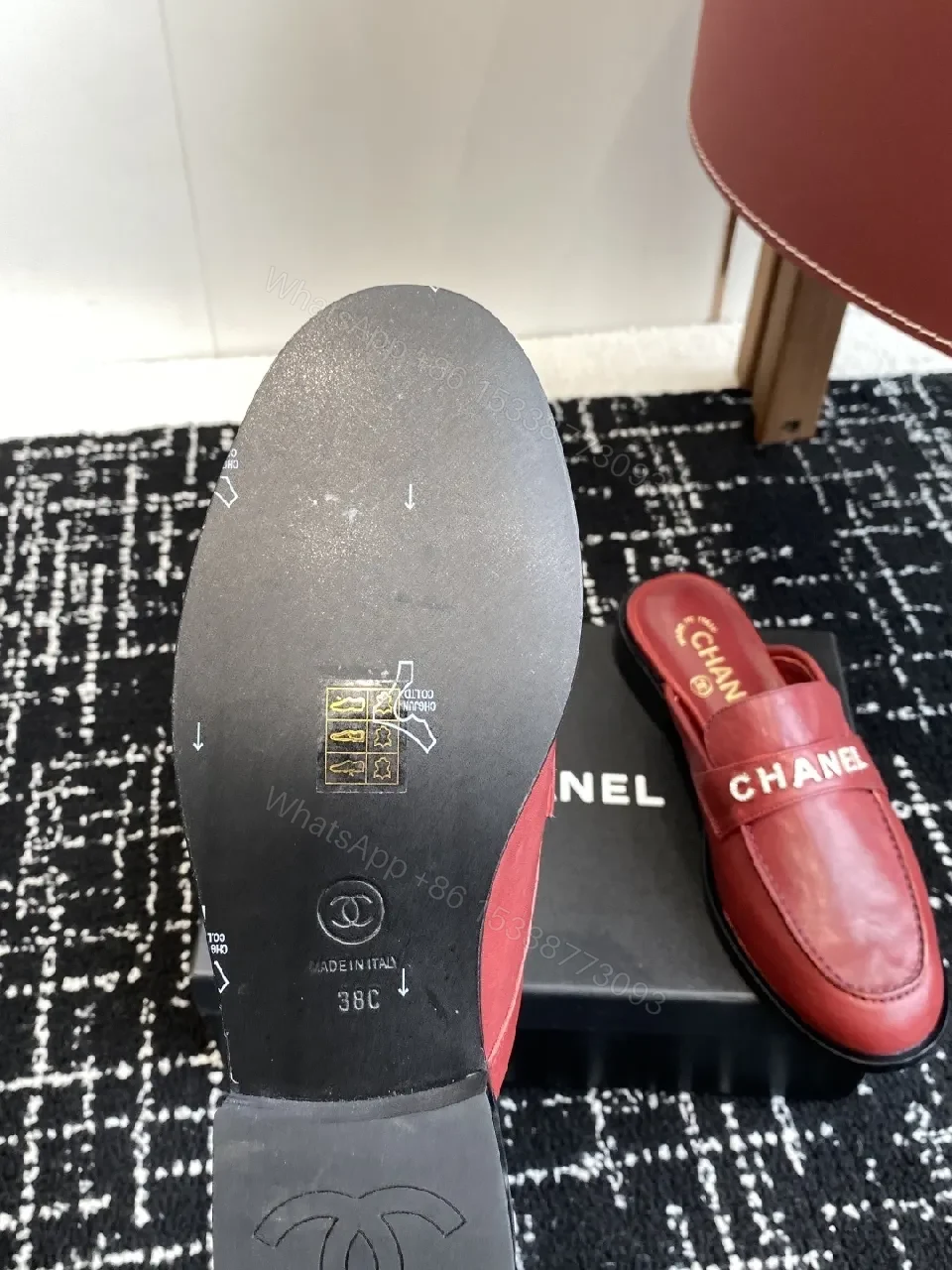 View 9 of Minimalist Red Leather Slide — Signature Branding, All-Day Comfort
