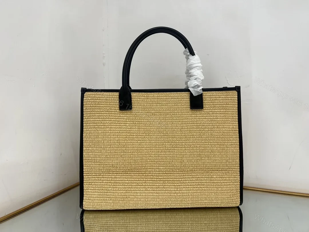 View 5 of Raffia Tote with Studded Logo Leather Trim Tote