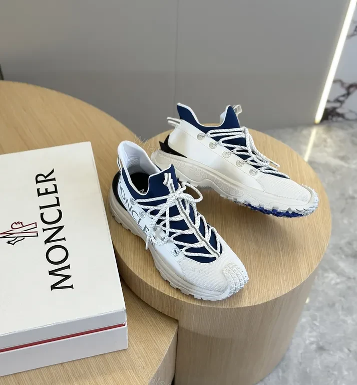 View 2 of Moncler Navy Knit Sneaker with White Leather, Lux-Chic Style