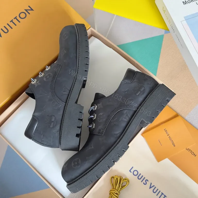 View 3 of Louis Vuitton-Inspired Monogram Leather High-Tops, Luxe Comfort Sneakers