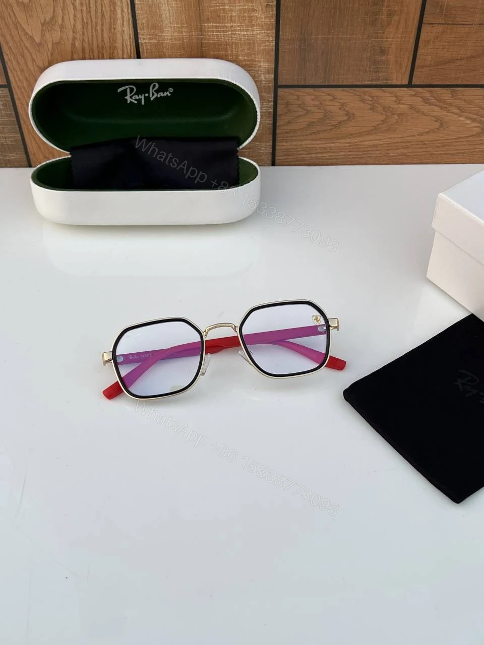 View 2 of First Copy RayBan 8810 Gold Plano Sunglasses