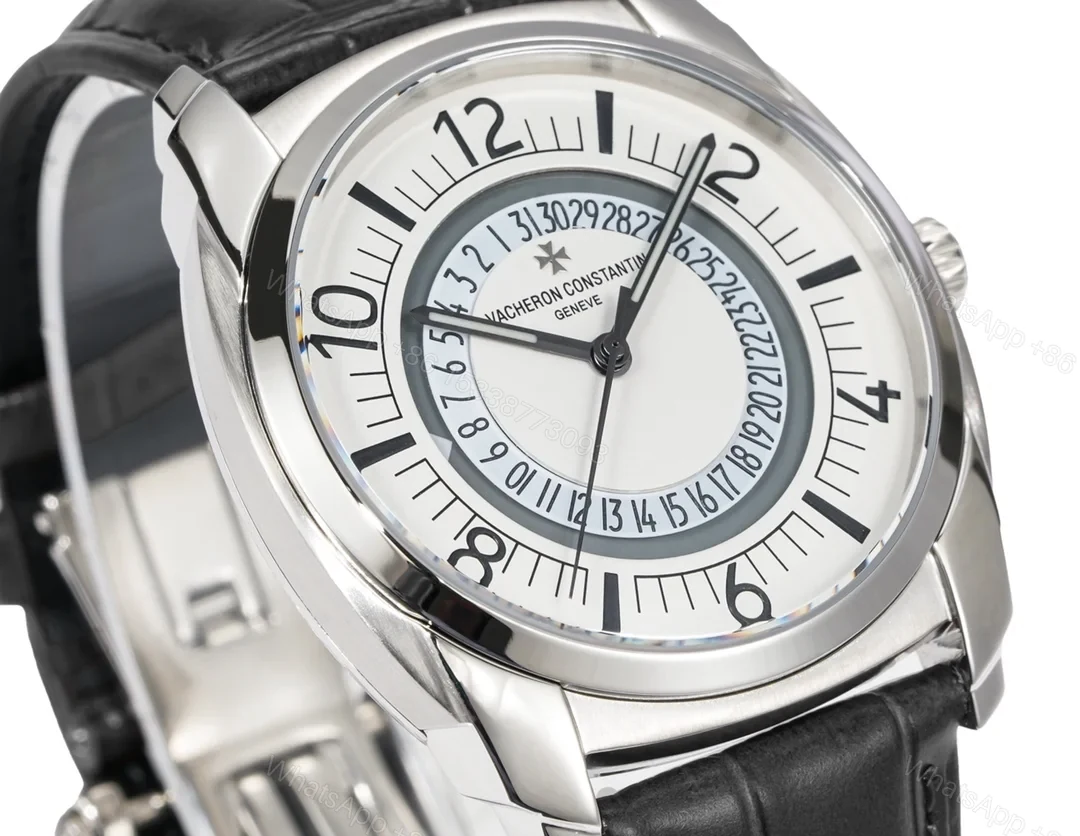 View 4 of Vacheron Constantin Quai de l’Ile Replica 41MM Premium Silver Dial Black Leather Strap Edition VC-QDI-SLV-BLK-LTH-41
