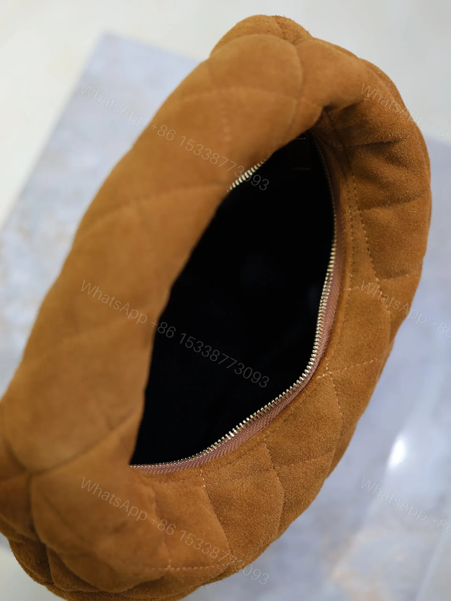 View 2 of YSL ICARINO MINI 17 IN CARAMEL QUILTED SUEDE GOLD HARDWARE