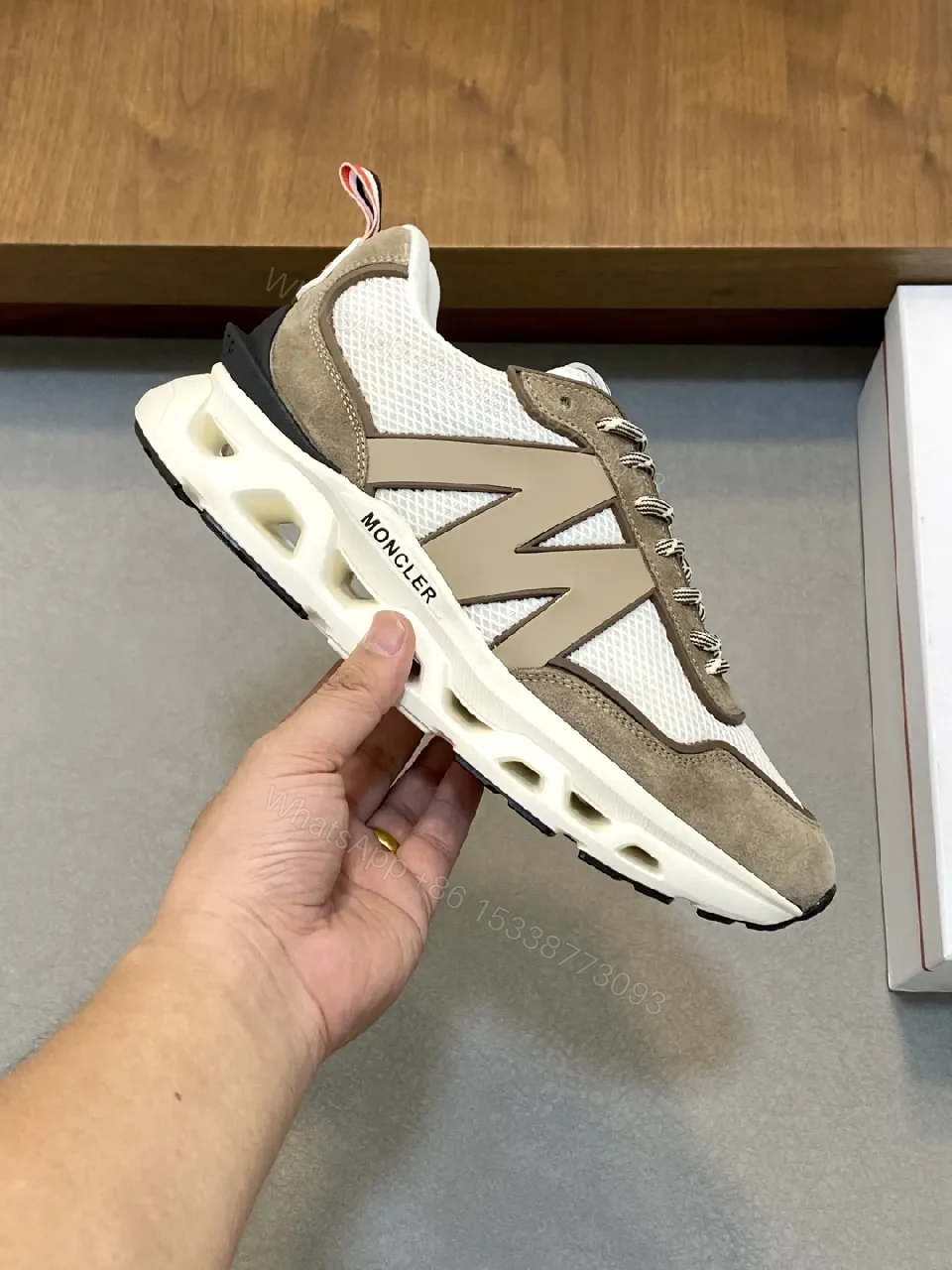 View 5 of Taupe Suede Mesh High-Top Sneaker with Cushioned Midsole