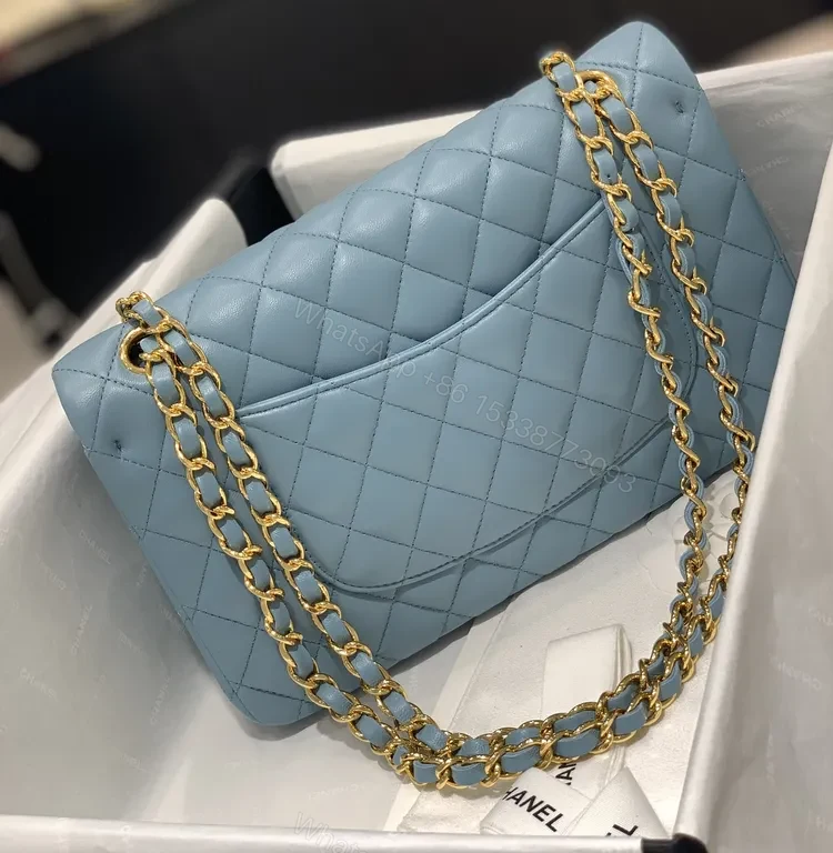 View 4 of Powder Blue Quilted Calfskin Bag: Classic Chic Luxury
