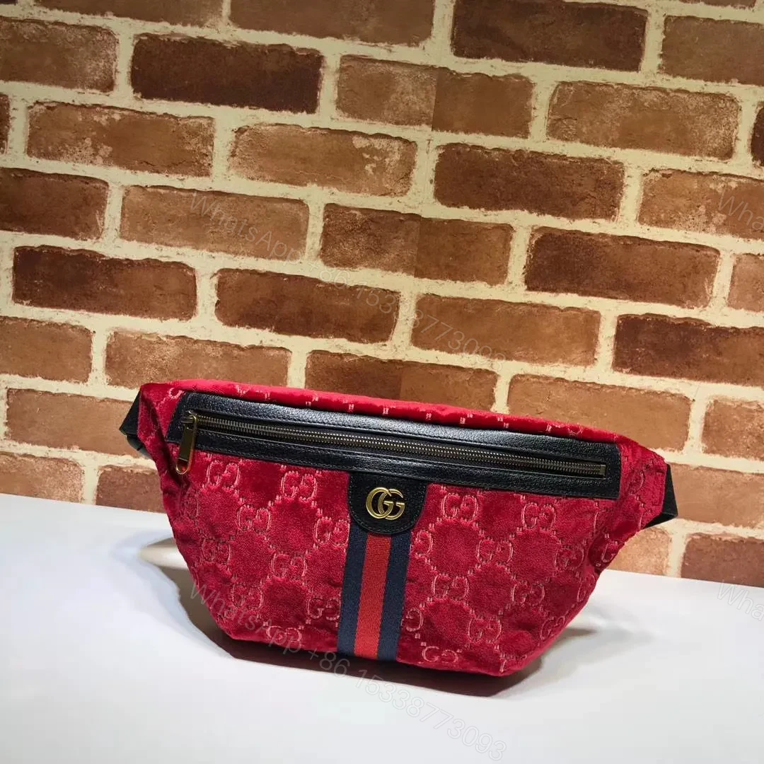 View 2 of Gucci Belt Bag GG Velvet Blue in Velvet with Brass-tone