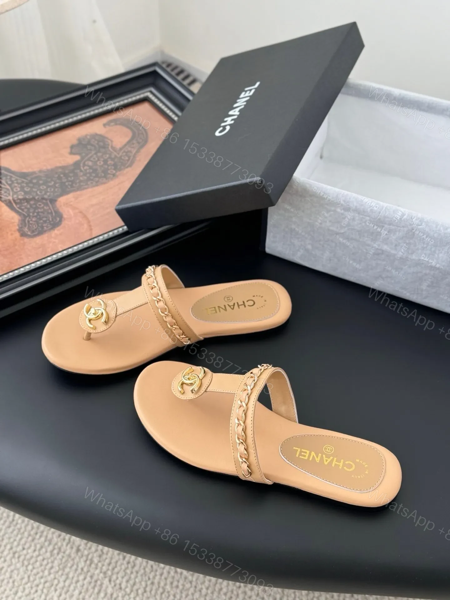 View 5 of Chanel Women Beige Leather Slides