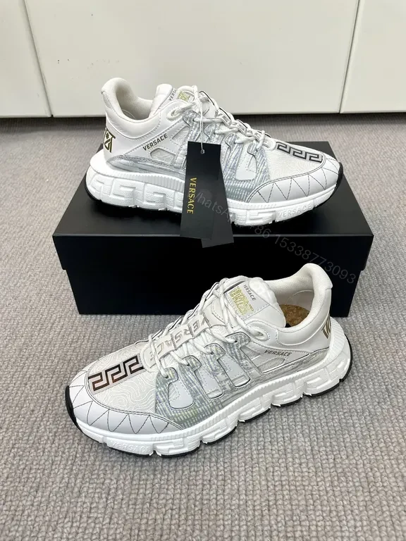 View 7 of Crisp White Versace Leather Sneaker - Luxe Textured Edge