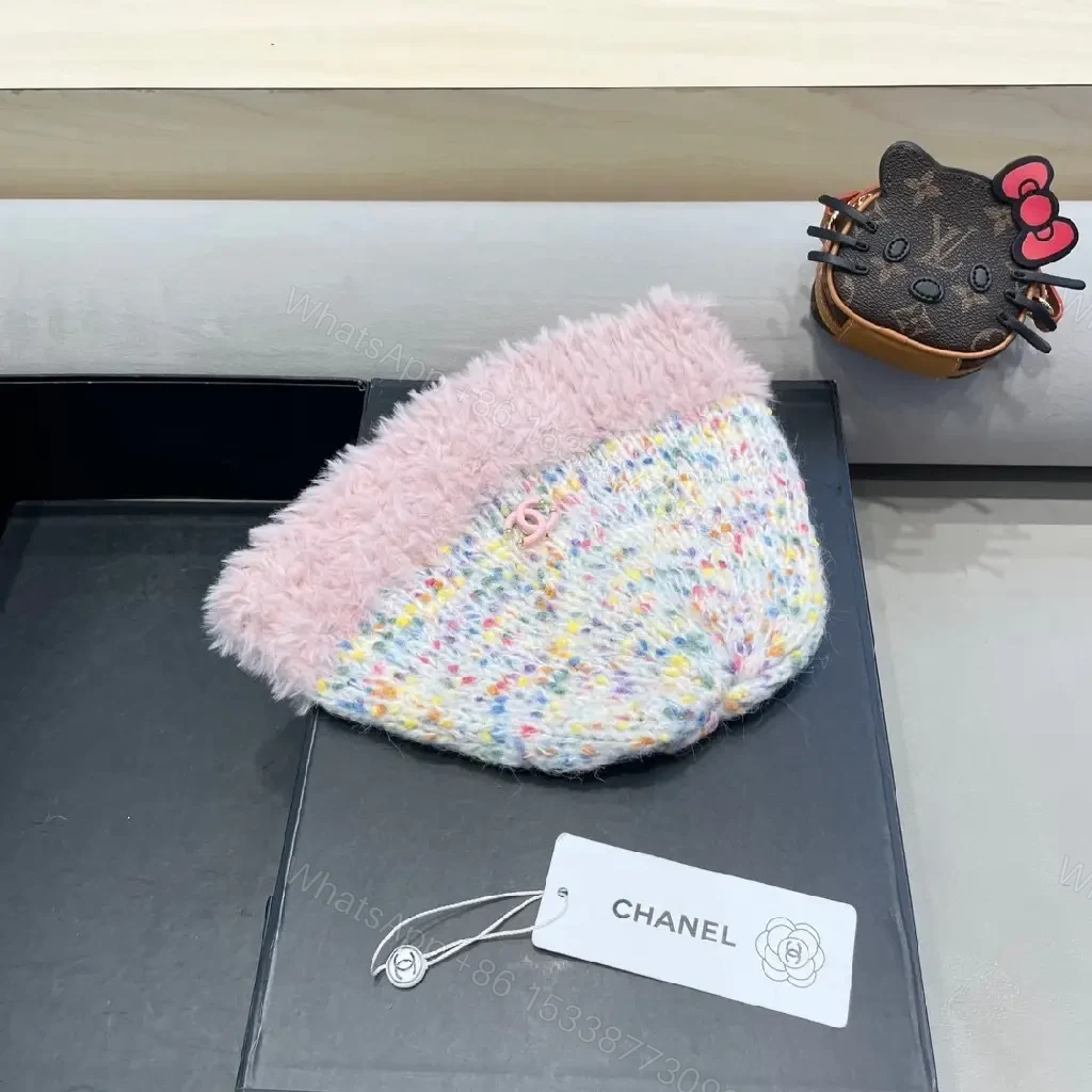 View 7 of Knit Beanie with Plush Fur Cuff—Speckled Luxury Flair