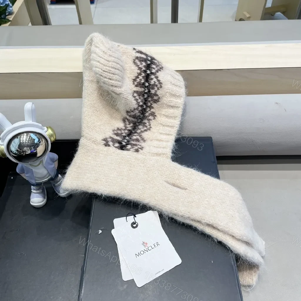 View 2 of Warm Wool Knit Scarf with Moncler Accent—Elevated Texture, All-Season Comfort