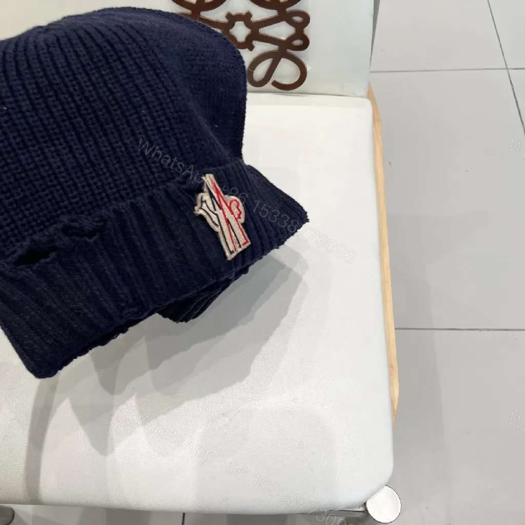 View 7 of Navy Knit Beanie + Lux Embroidered Moncler Emblem