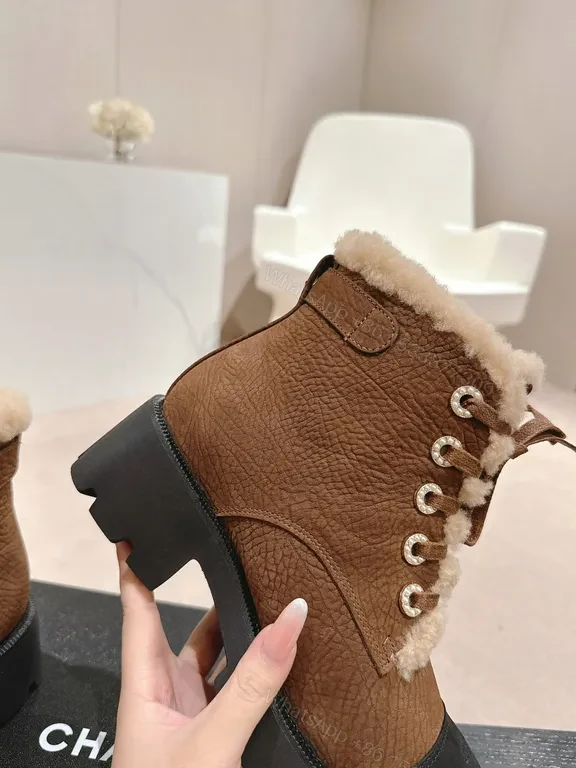 View 8 of Chanel-Inspired Leather Boots with Plush Shearling