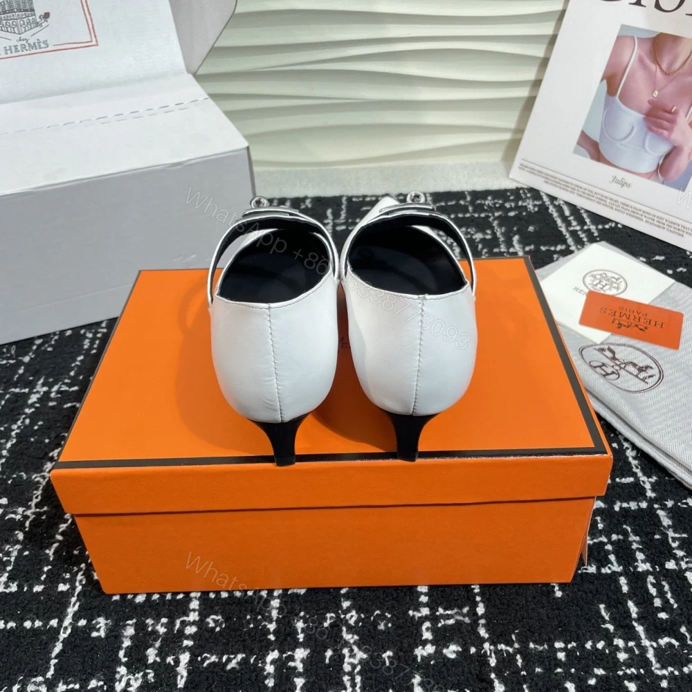 View 2 of 高仿Hermes*Kelly系列H251007Z01小牛皮高踭鞋白色4CM免檢版