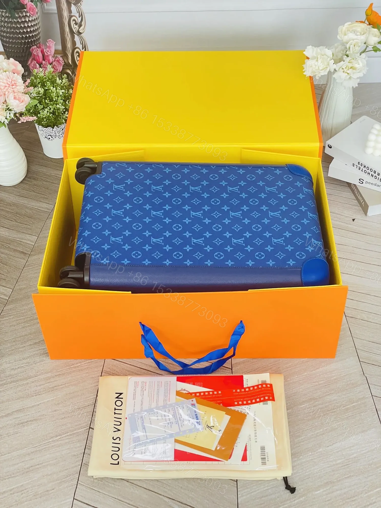 View 2 of Louis Vuitton Horizon 55 rolling suitcase Blue Monogram