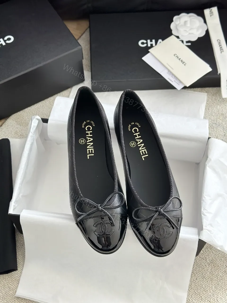 View 4 of Chic Patent Leather Ballet Flats with Bow Accent, Black