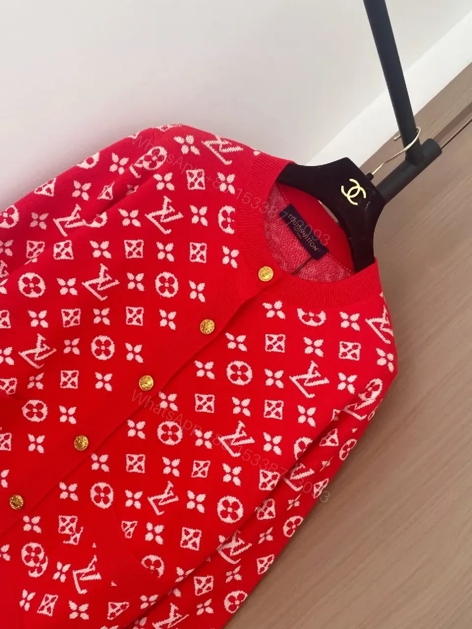 View 9 of Bold Red Cardigan Knit with Gold Button Details