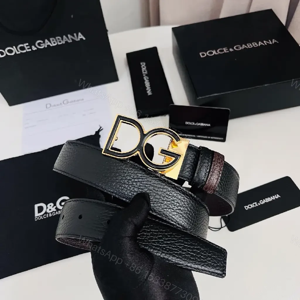 View 4 of Pebbled Black Leather Luxury Belt with Double-G G Buckle