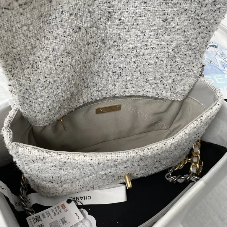View 4 of Chanel-Influenced Tweed Bag with Dual-Gold/Silver Chain