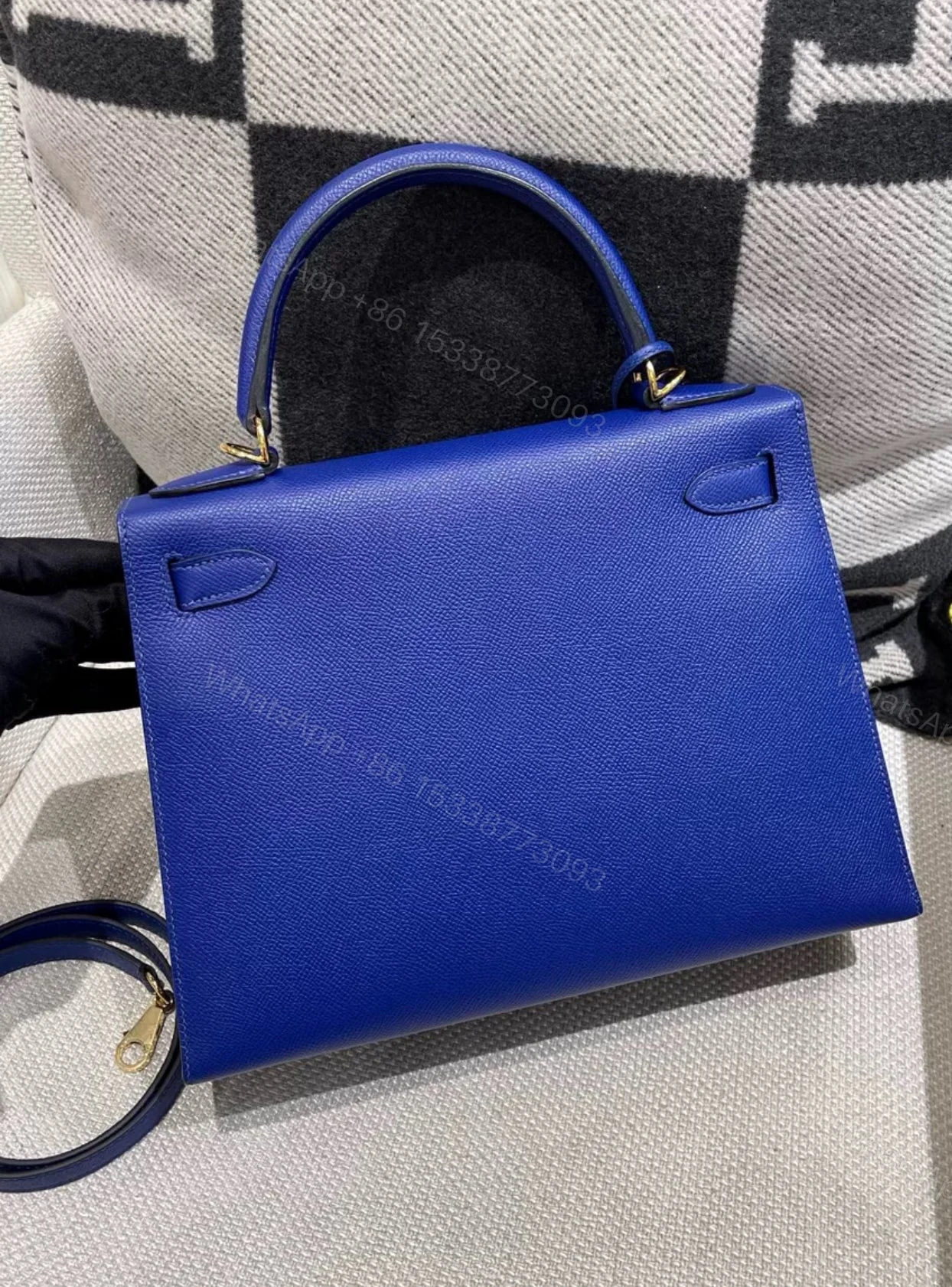 View 2 of Hermes Kelly 28 Electric Blue Epsom Leather Gold Hardware