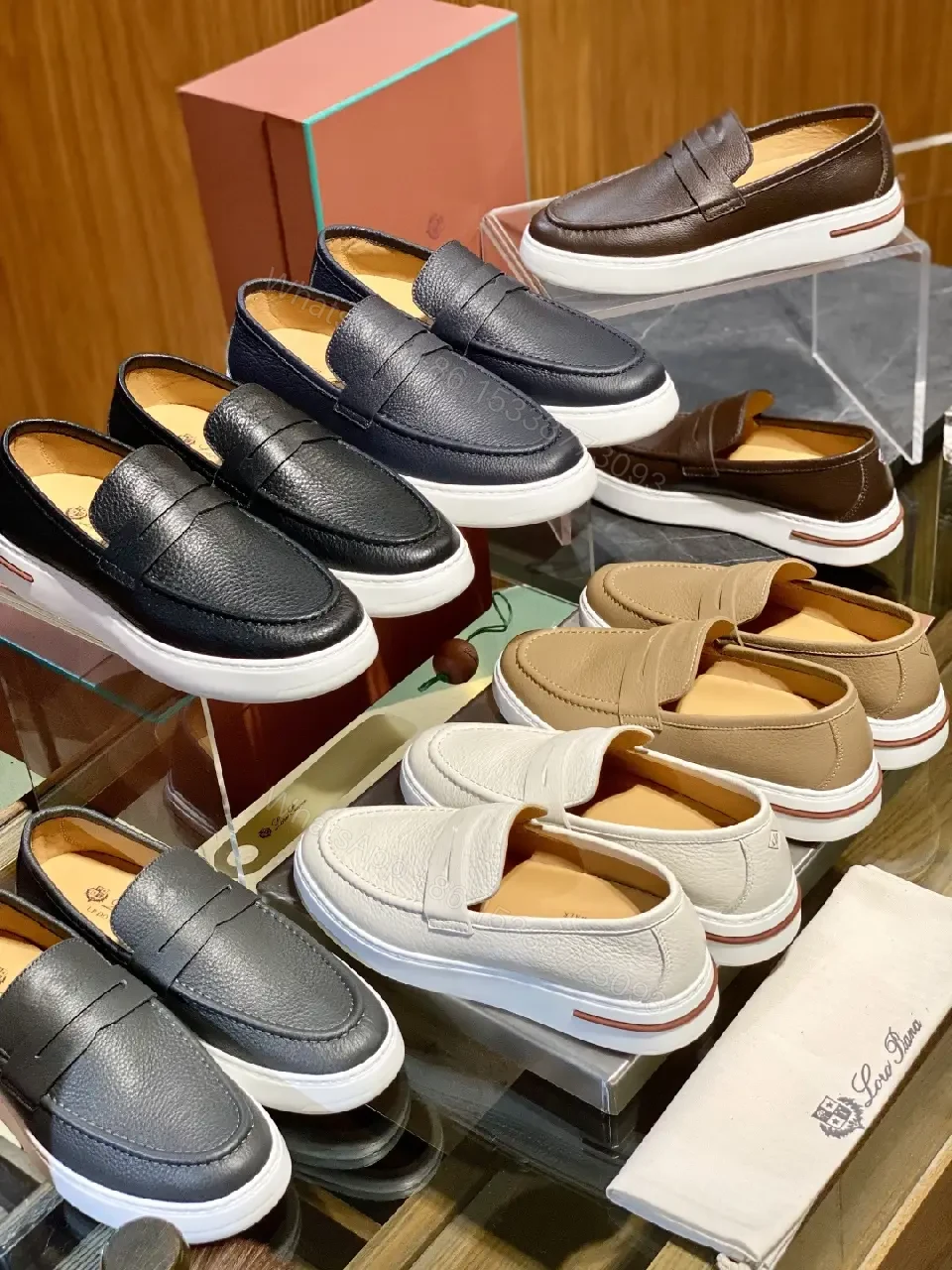 View 2 of Beige Leather Slip-On Loafers Plug-Top Comfort Shoes