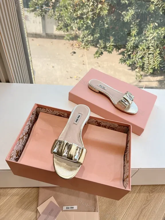 View 8 of Shimmer Metallic slides with Statement Buckle - Luxury Sandals