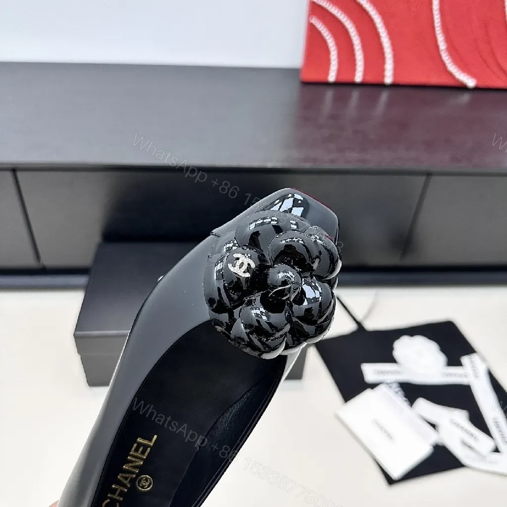 View 4 of Glossy Patent Ballet Flats with Floral Embellishments