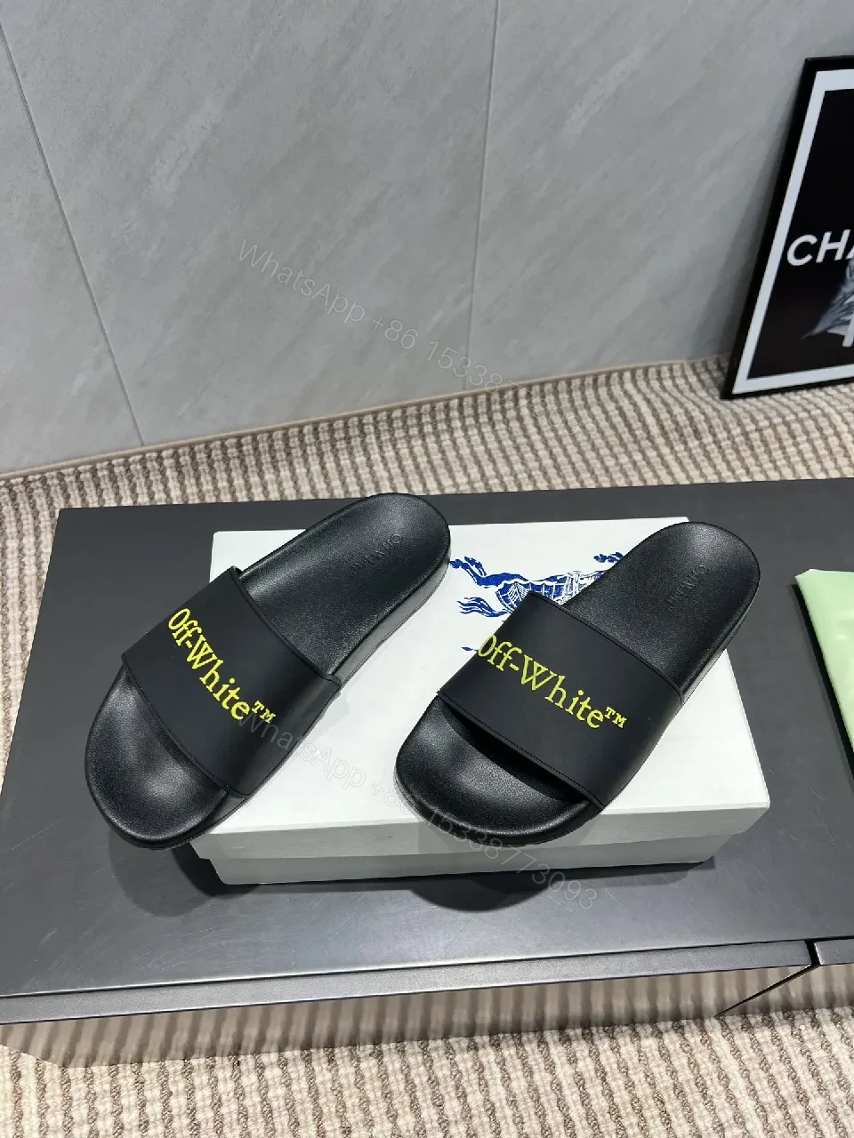 View 4 of Bold Minimalist Slides - Black EVA Comfort, Neon Branding