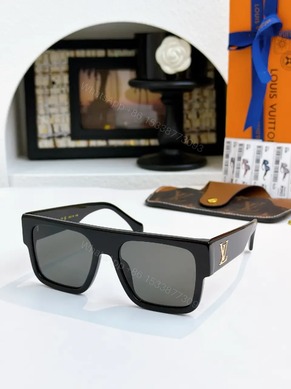 View 4 of Tortoise Acetate Sunglasses: Squared Luxe, LV Accent