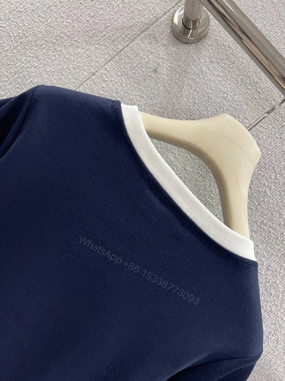 View 5 of Navy Cotton-Blend Tee: White Trim, Modern Luxe Statement