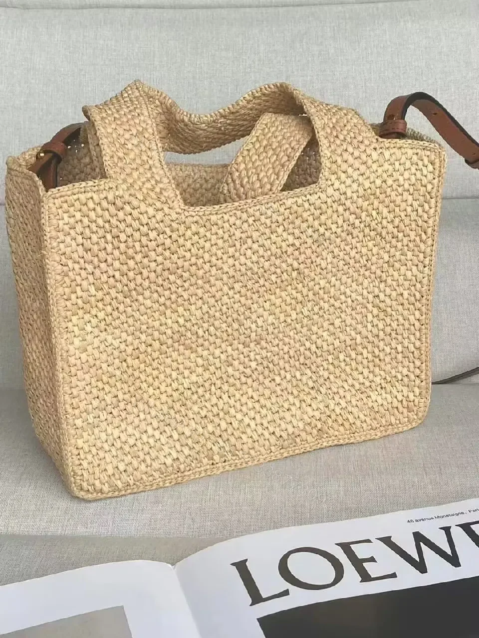 View 5 of Natural Straw Tote with Bold LOEWE Lettering Signature Carryall
