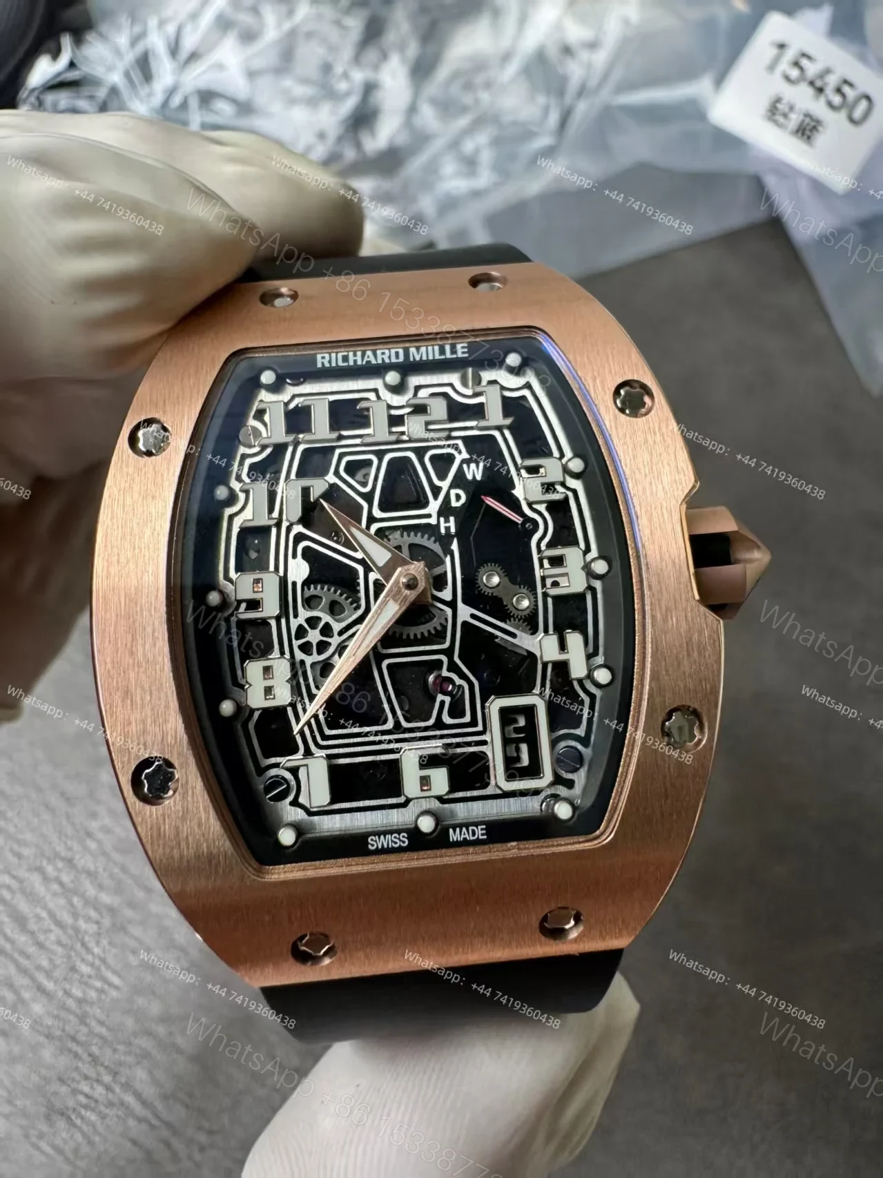 View 5 of Super Clone Richard Mille RM 67-01 Rose Gold Skeleton Black Rubber Strap