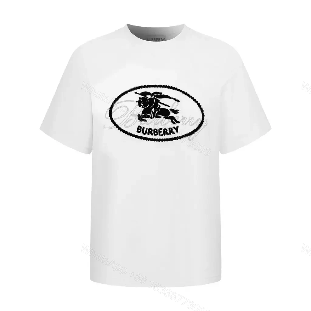 View 2 of White Cotton Crew Neck T-Shirt with Burberry Logo Graphic