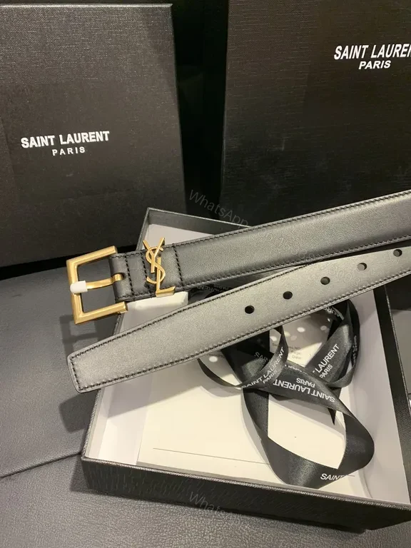 View 6 of Black Calfskin Belt with YSL Gold Buckle â€“ Modern Luxury Belt