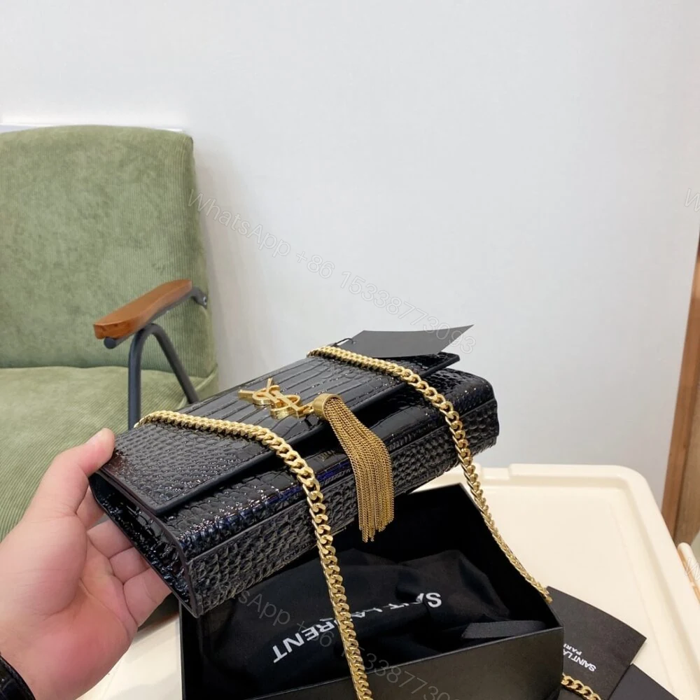 View 7 of Saint Laurent Kate Medium Chain Bag With Tassel Shiny Black 22Cm 354119AAAY14083