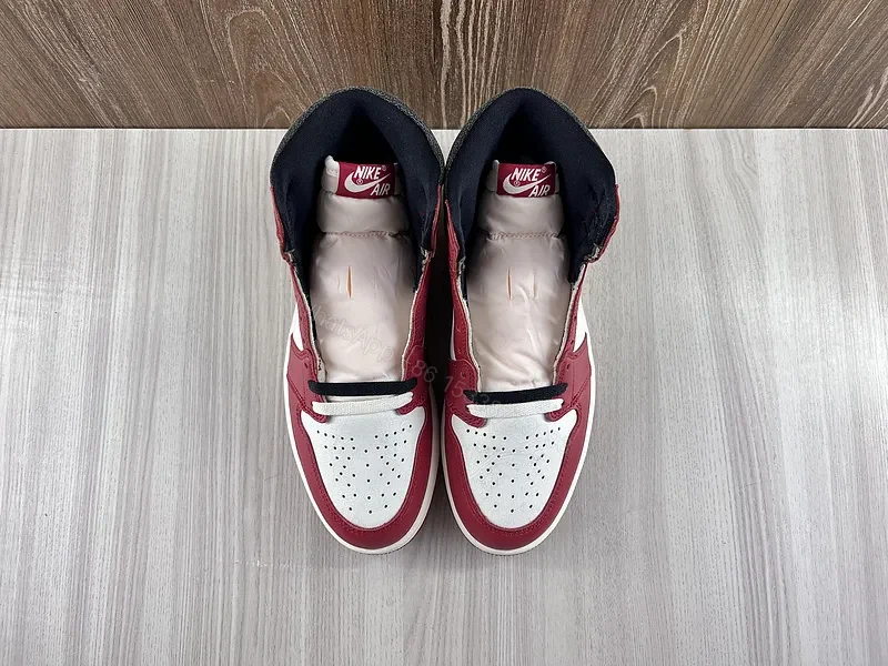 View 8 of Burgundy-White-Black Leather High-Top Sneakers with Swoosh